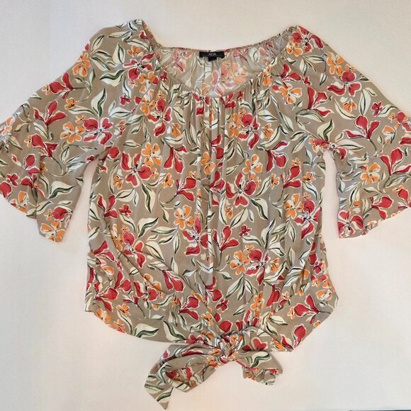 NWOT -- Ava & Viv Floral 100% Rayon Tie-Front Blouse, Flutter Sleeves – Size 2x - Picture 1 of 10